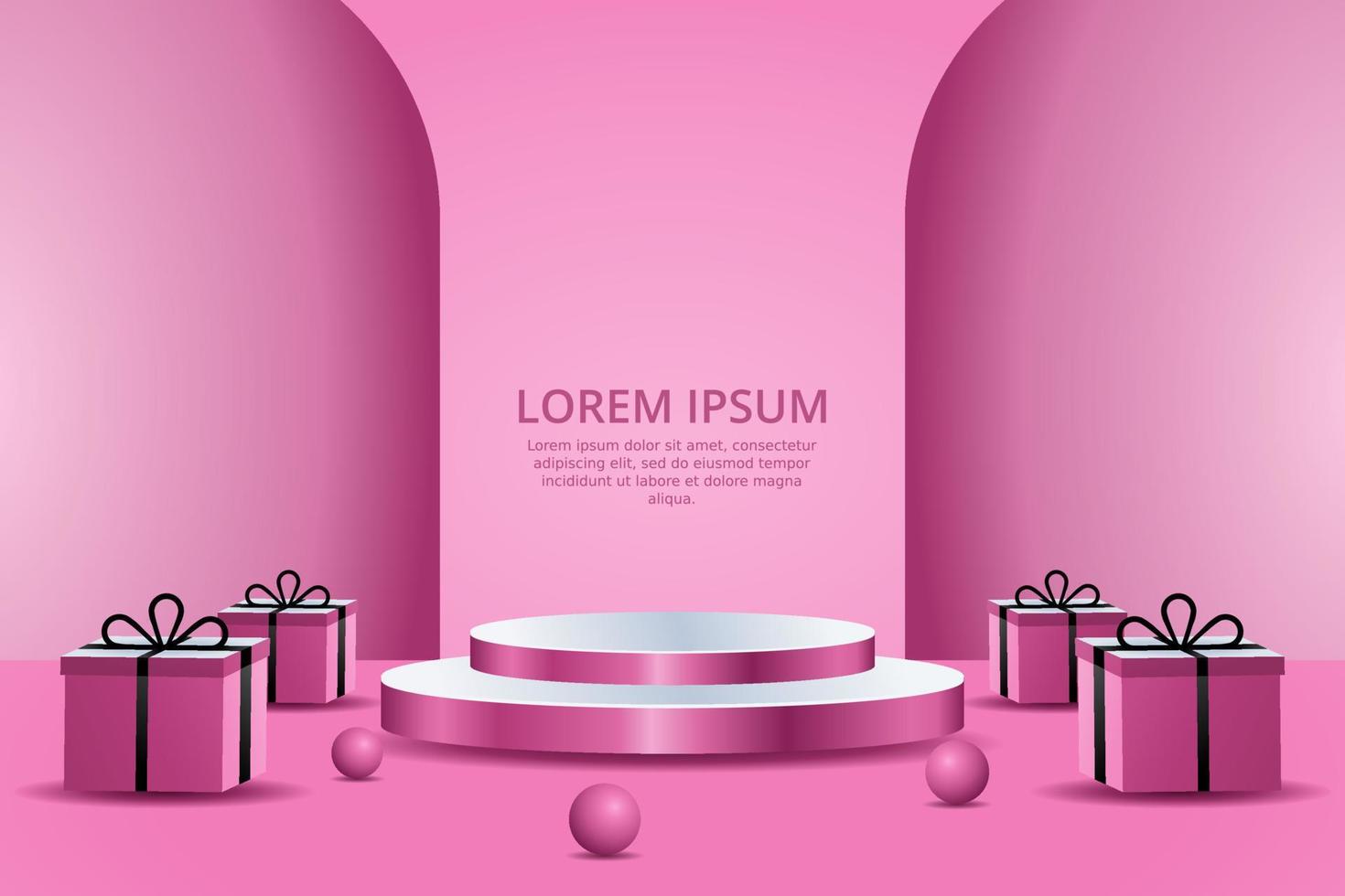 realistic 3D pink podium cosmetic product display vector