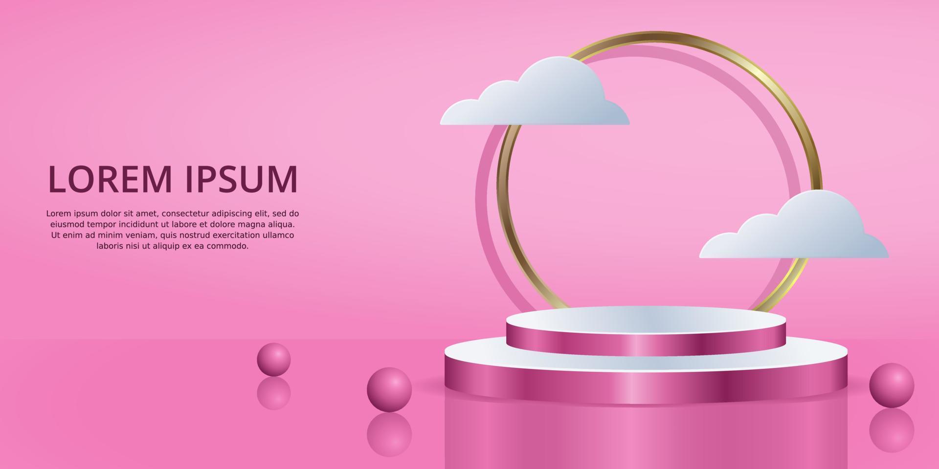 realistic 3D pink podium cosmetic product display vector