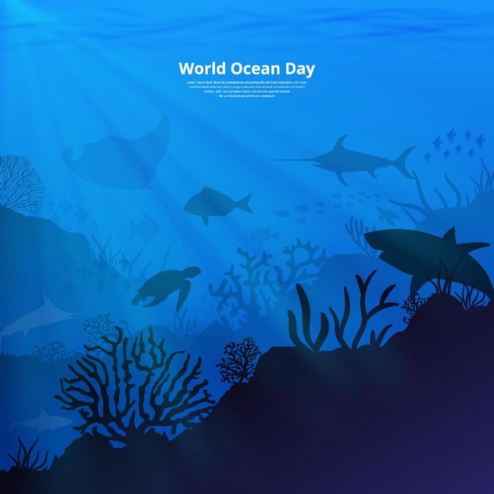 celebrando los antecedentes del día mundial de los océanos. ilustración de vector de fondo submarino