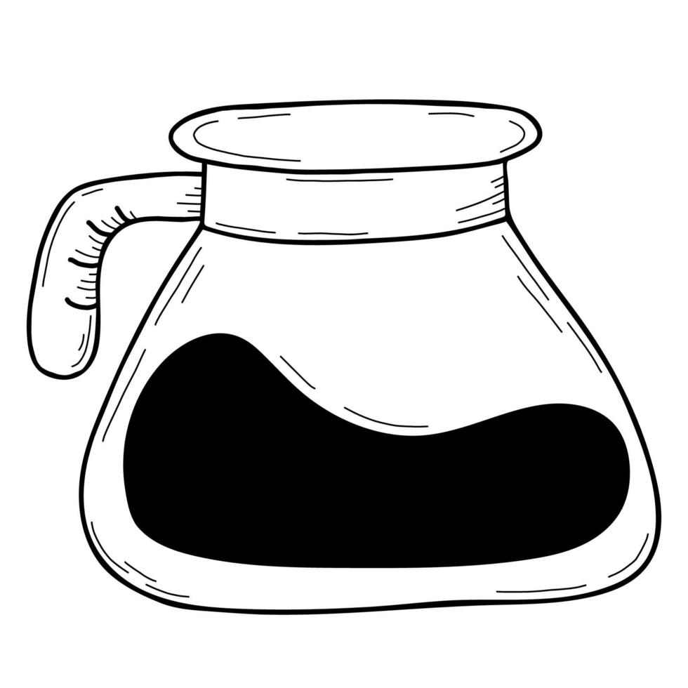 Teapot with coffee. vector illustration. Linear, hand drawn, doodle