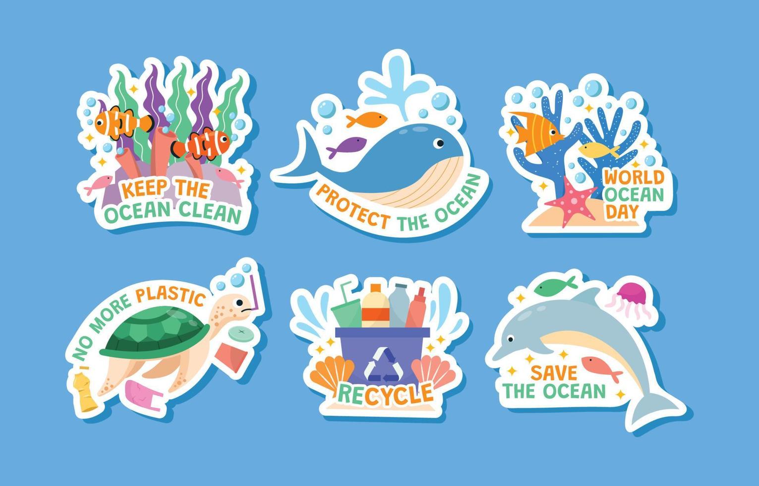 World Ocean Day Sticker Set vector