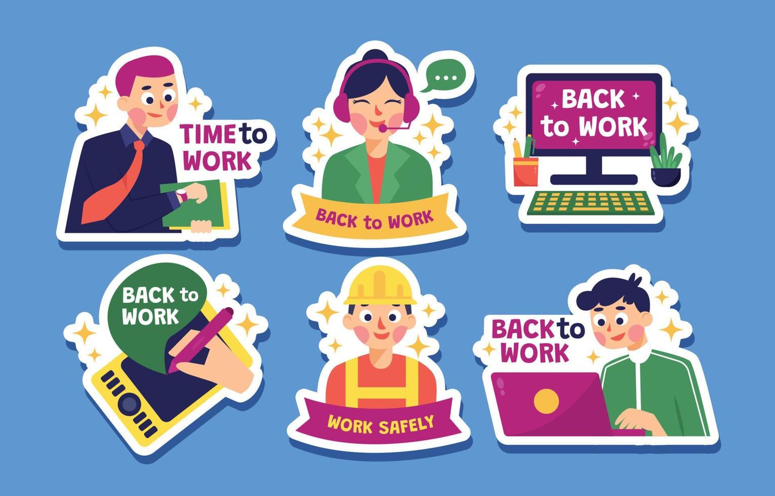 Back To Work Sticker Collection vector