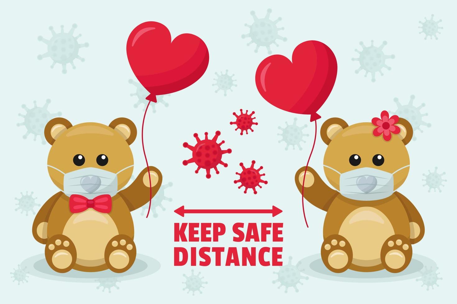 Vector Flat Illustration Valentines Day Social Distancing. Stay Home For the Holidays on February 14th.