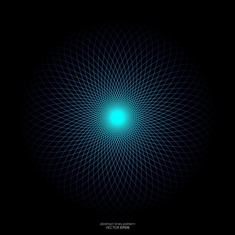 Abstract colorful spectrum light lines weaving pattern in circle shape isolated on black background. Vector illustration in concept technology, science, music, modern.