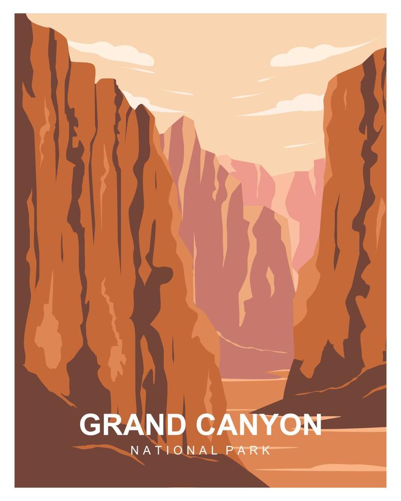 Grand Canyon Arizona National Park Vector Illustration Background. Suitable for Print Art, Poster. Flat Cartoon Vector Illustration in Colored Style.