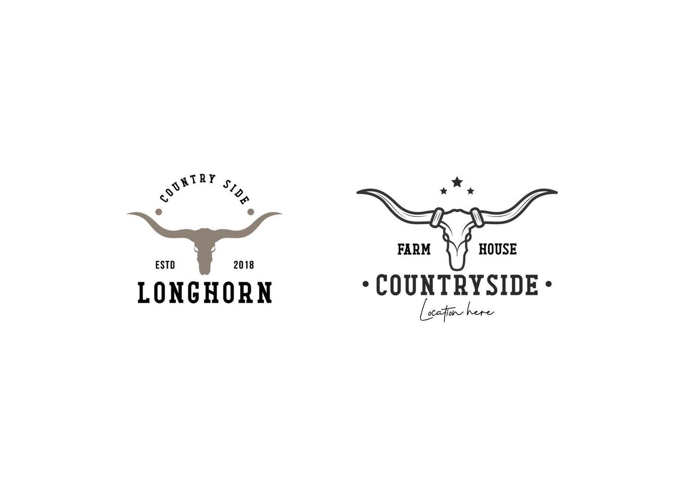 Texas Longhorn Cow, Country Western Bull Cattle Vintage Label Logo Design for Family Countryside Farm vector