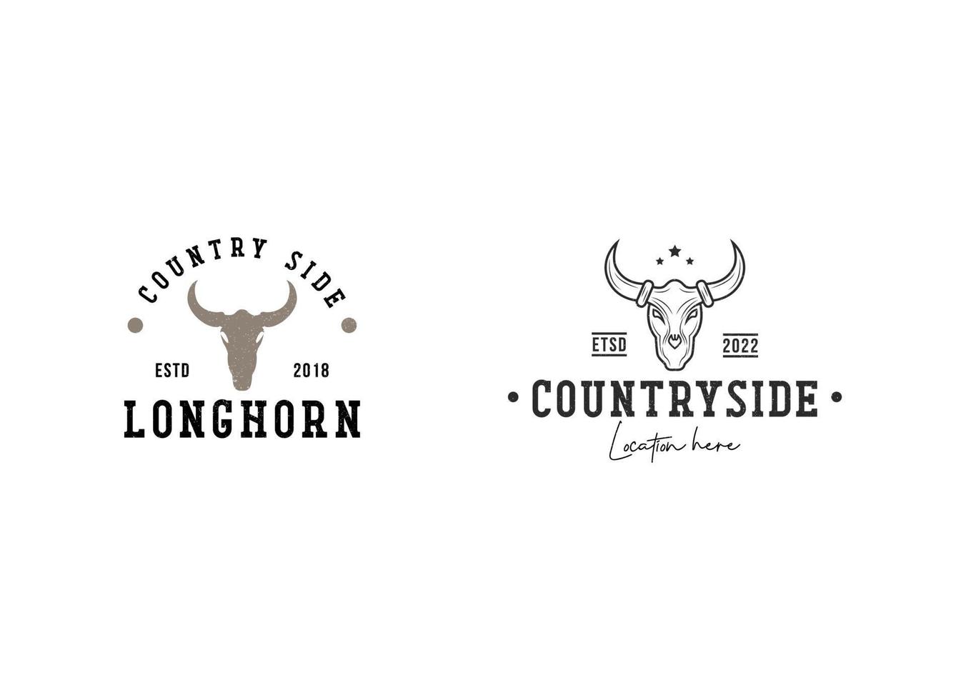 texas longhorn, country western bull ganado diseño de logotipo de etiqueta vintage vector