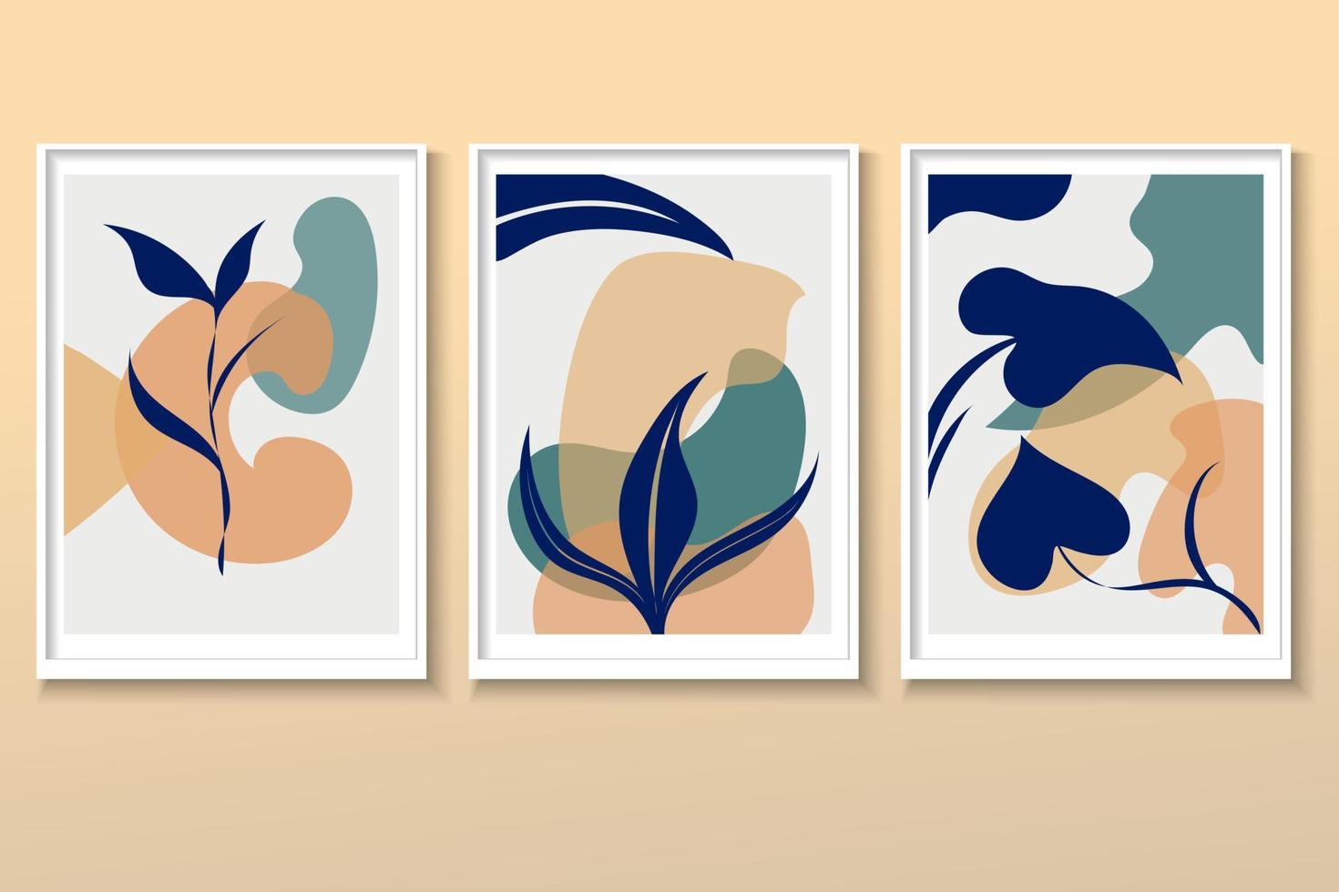 Set of Minimalist postcard nature leaves, abstract shapes. Vector illustration in flat cartoon style. Design good for banners, web poster, flyers and brochures, greeting cards and covers