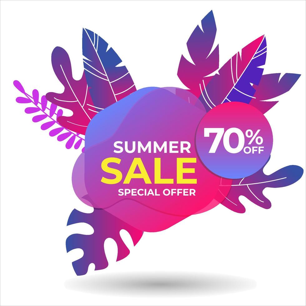 Vector poster with tropical leaves and text Summer Sale on Shape Gradient Color Style.Sale banner template design, Flash sale special offer set and discount . - Vector