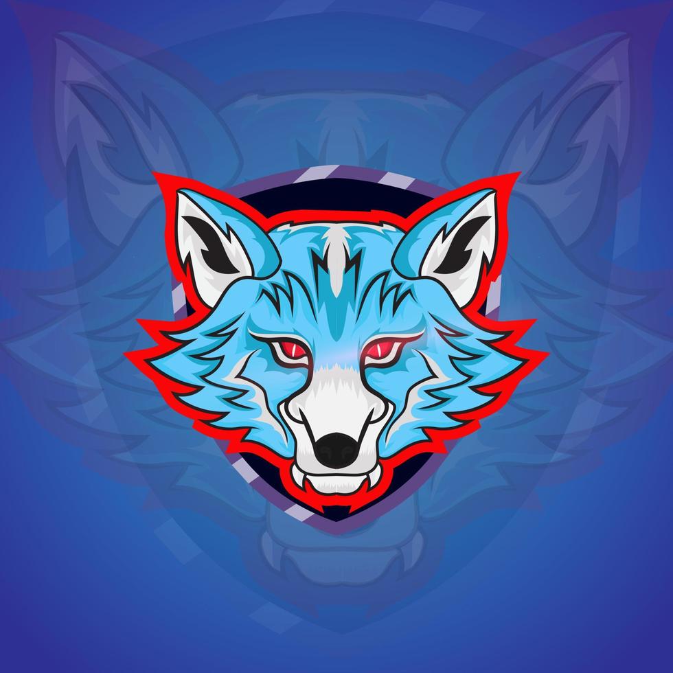 blue wolf head mascot esport logo design vector