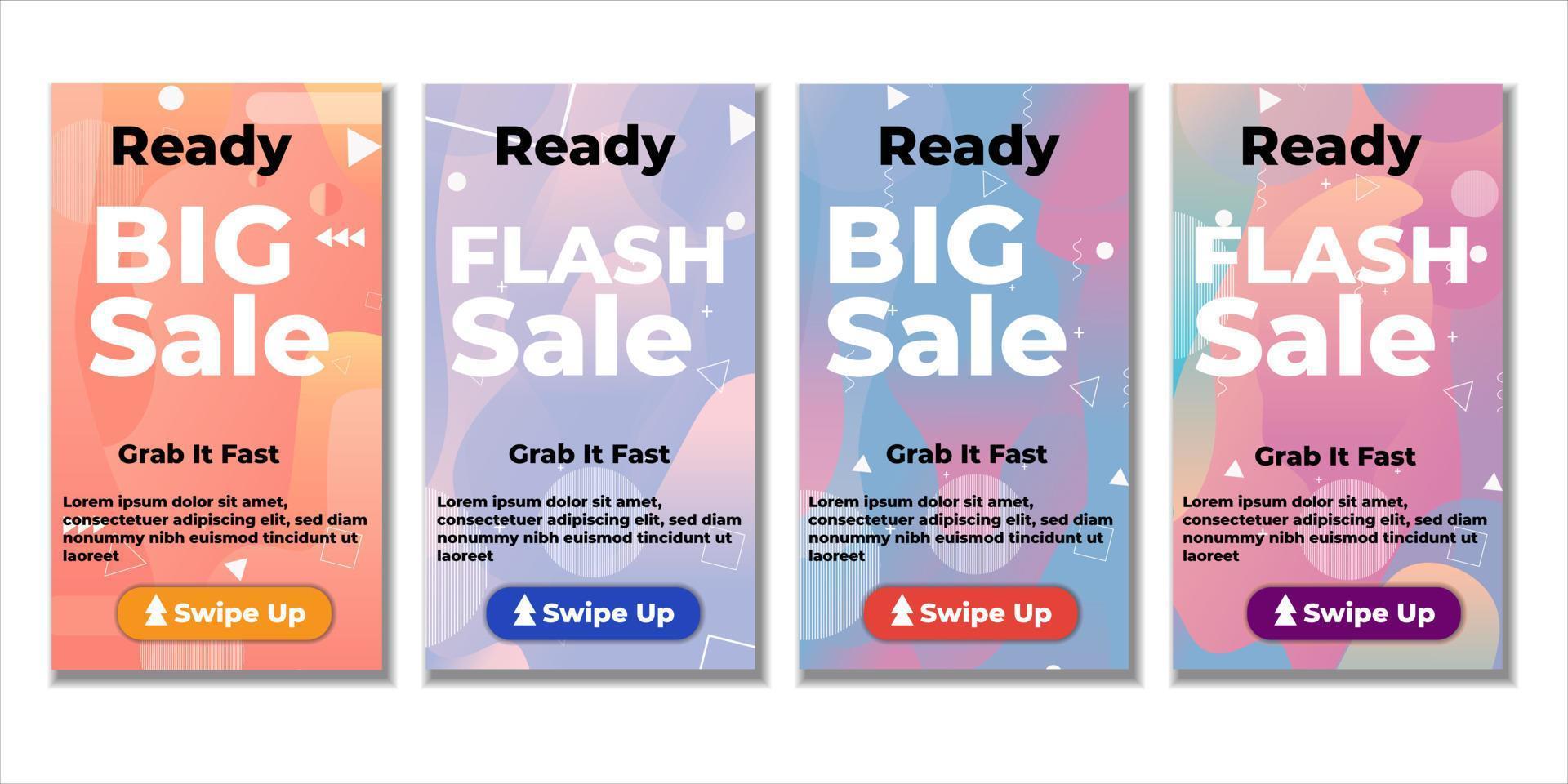 Gradient Color Dynamic modern fluid mobile for sale and promotion banners. Sale banner template design, Flash sale special offer set and can use for instagram vector