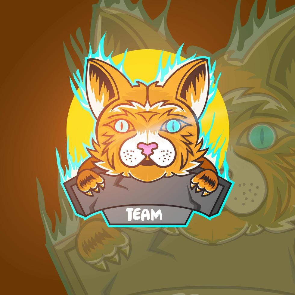 diseño de logotipo de esport de mascota naranja de gato salvaje. el logotipo de juegos de esport de alta resolución es adecuado para la mascota de su equipo vector