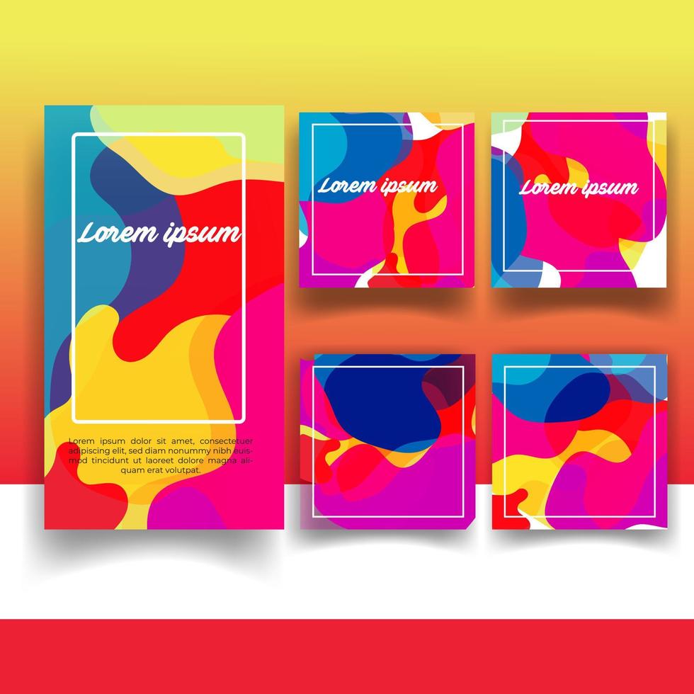 Vector set of abstract memphis style retro background with multicolored simple geometric shapes and copy space frame