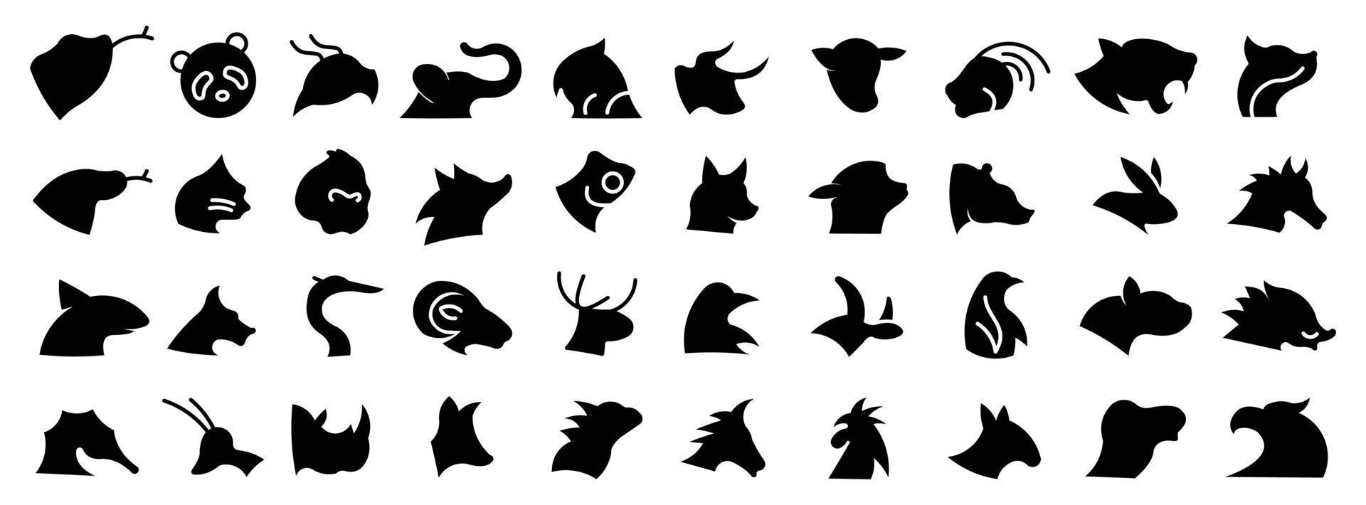 colección lineal de iconos de animales de cabeza, conjunto de iconos de animales de cabeza. vector