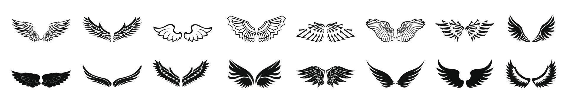 Wings icons set. Simple set of wings vector icons for Logo Style Wings