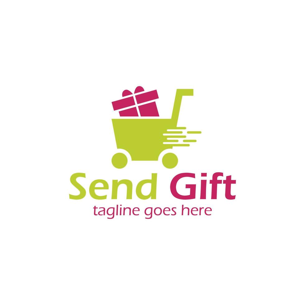 Send Gift with Cart Shop Logo Design Template, fun and unique. perfect for business, store, playful, etc. vector