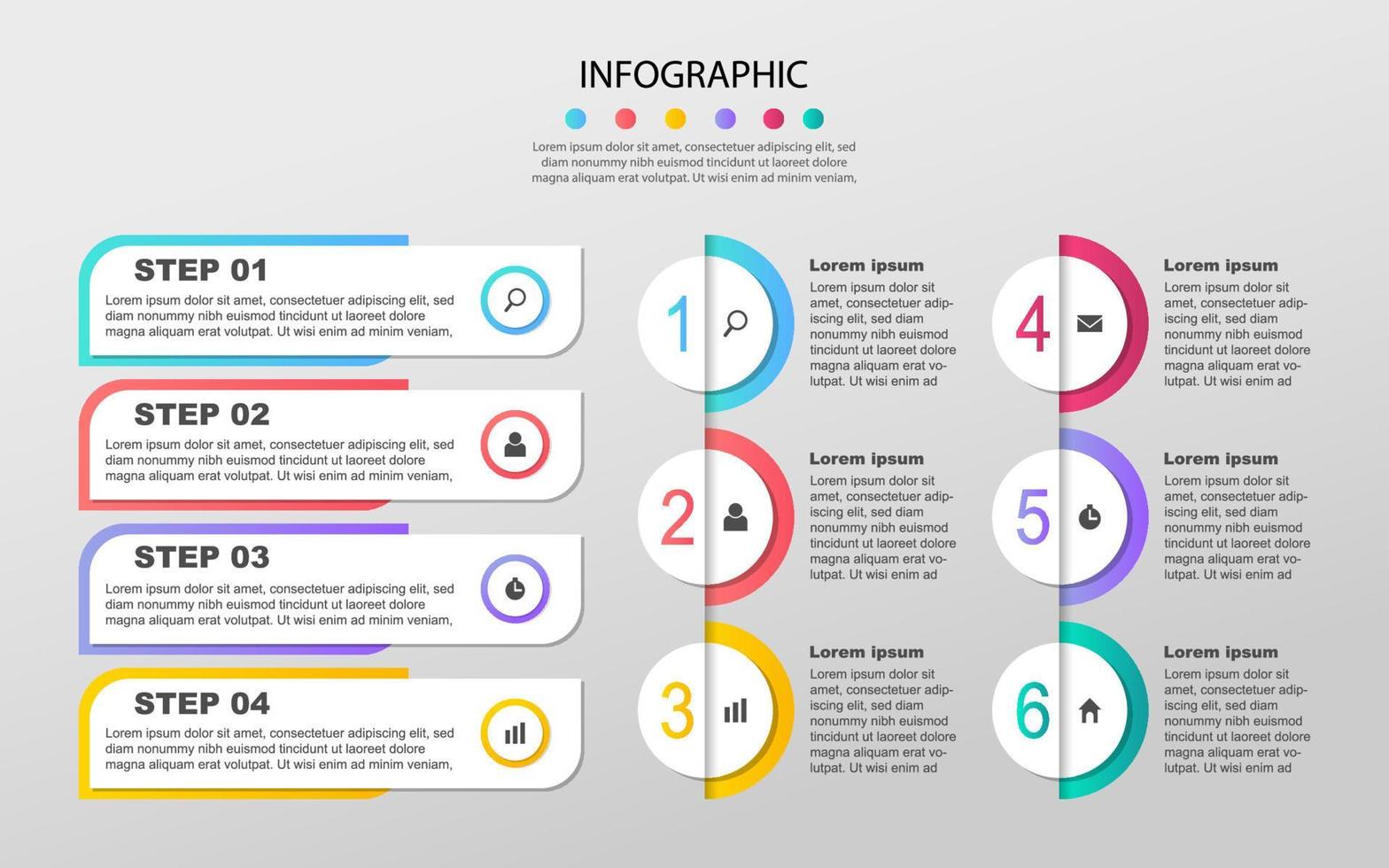 diseño infográfico vectorial con iconos. opciones o pasos. diagrama de proceso, diagrama de flujo, gráfico de información, infografías para concepto de negocio, banner de presentaciones, diseño de flujo de trabajo. vector