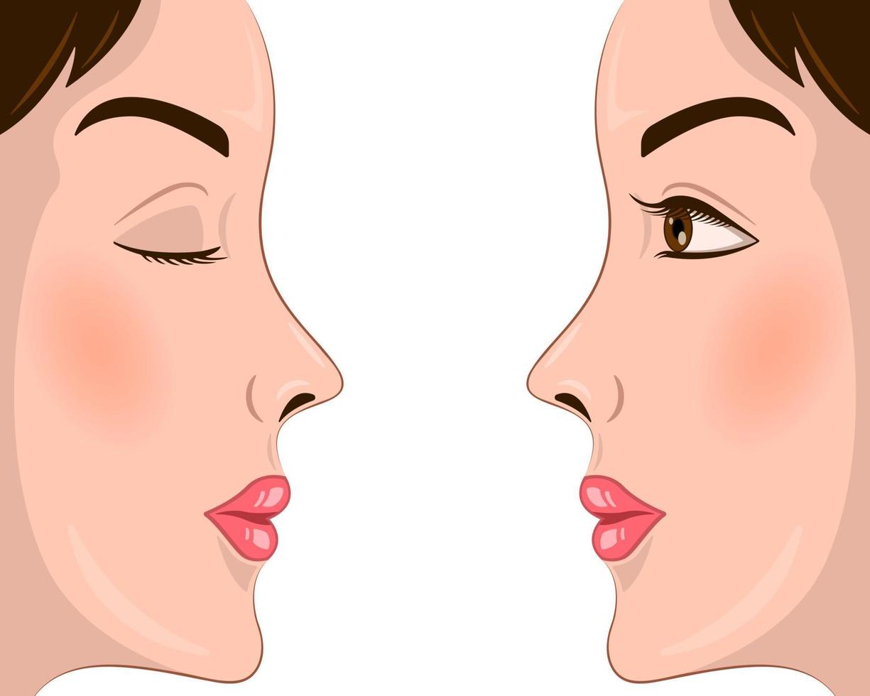 woman face side view open closed eyes vector