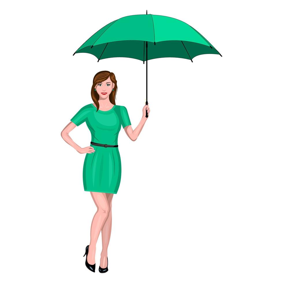 woman holding umbrella cartoon isolated white background vector