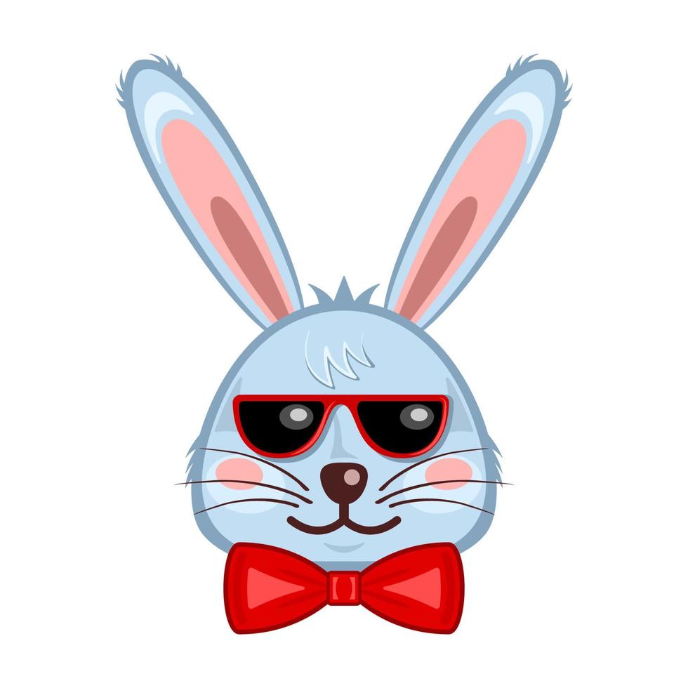 Bunny head rabbit face in sunglasses cartoon isolated white background vector