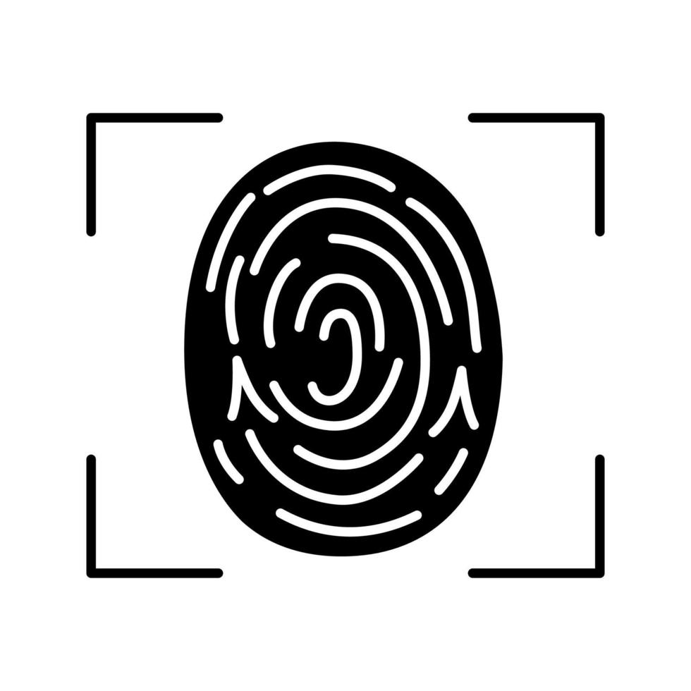 Fingerprint scanning glyph icon. Touch id. Silhouette symbol. Biometric identification. Fingerprint recognition. Negative space. Vector isolated illustration