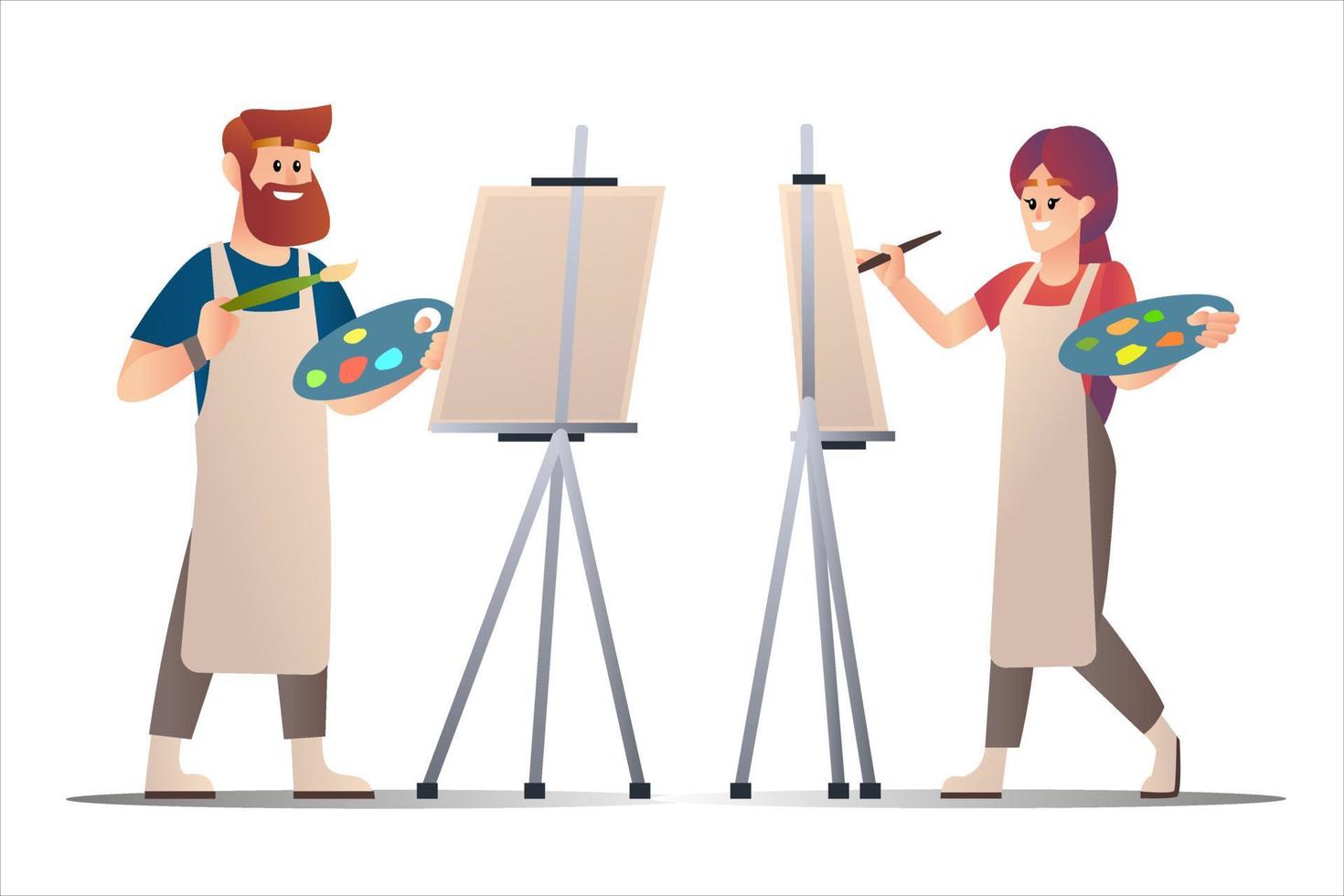 Male and female artists painting on canvas, vector cartoon illustration  5380444 Vector Art at Vecteezy