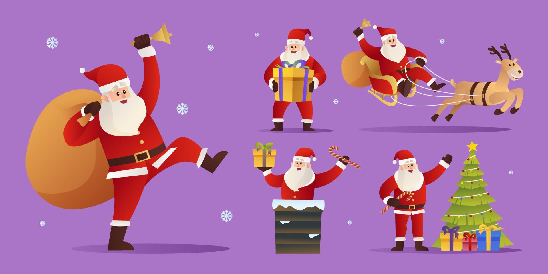 Santa Claus character with different poses set flat cartoon illustration vector