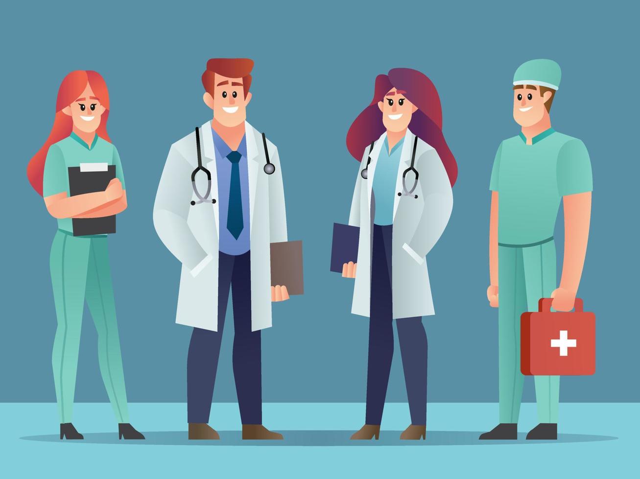 conjunto de personajes médicos, ilustración vectorial del equipo médico vector