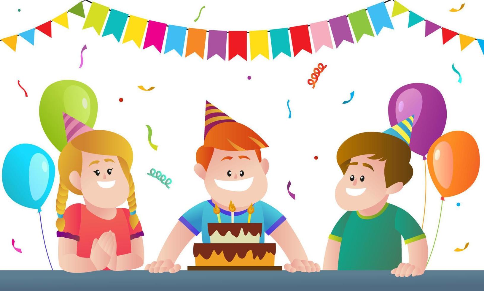 ilustración de dibujos animados de vector de fiesta de cumpleaños de niños felices