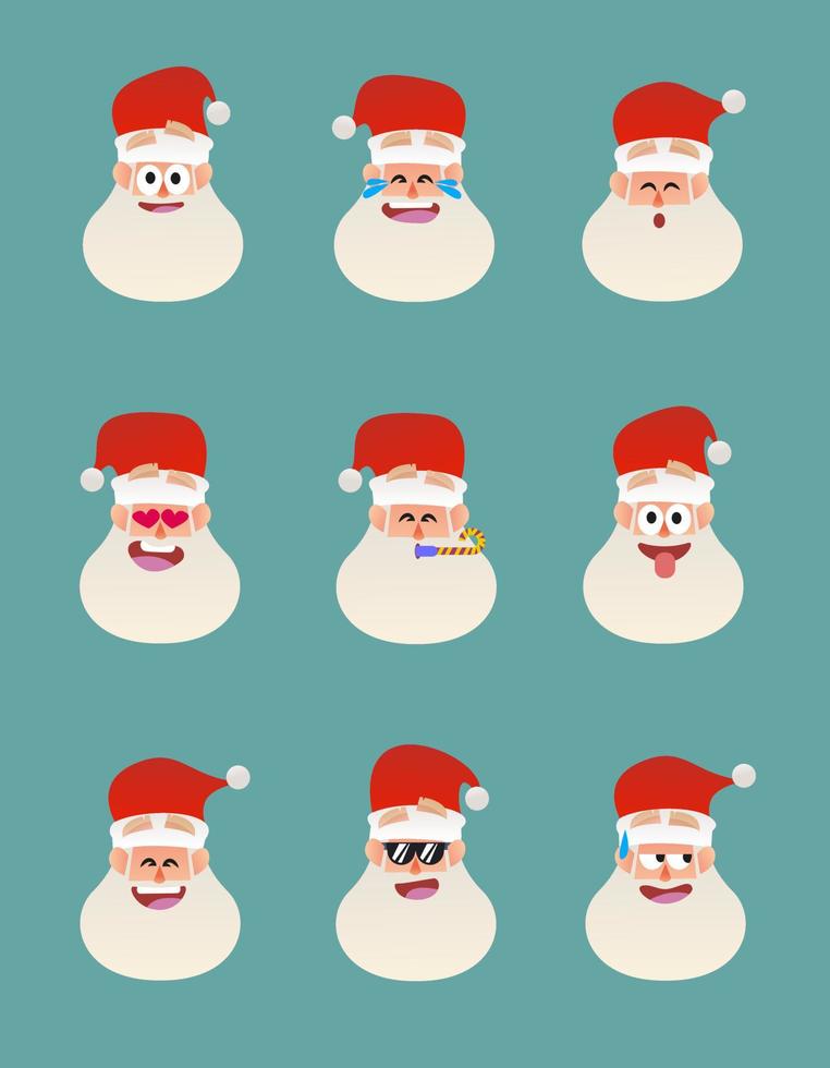 Santa Claus set of emotions, face expression character. vector