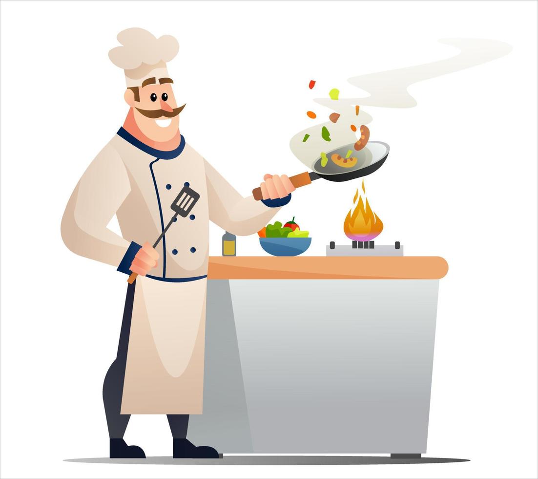 Ilustración de concepto de personaje de cocina de chef. personaje de chef profesional vector