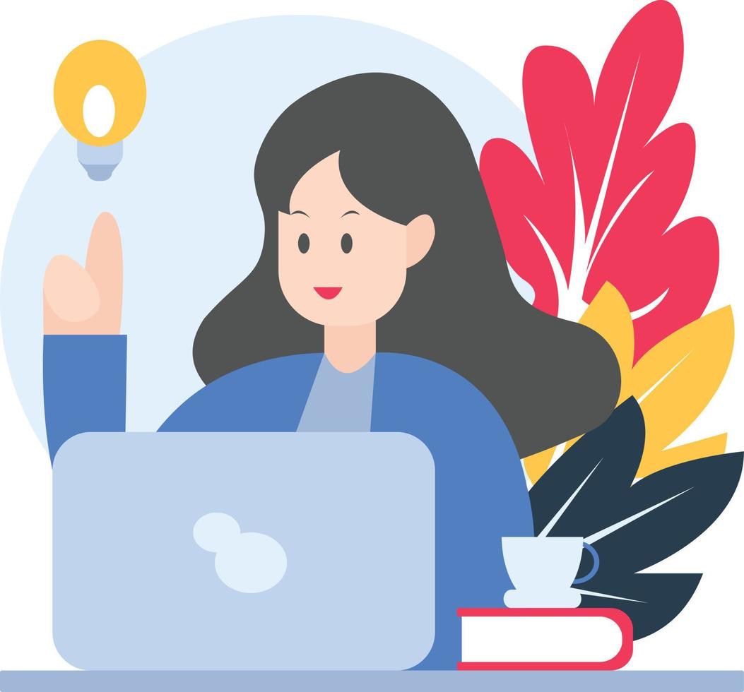 study at home, work from home, freelance, looking for ideas, flat design illustration vector
