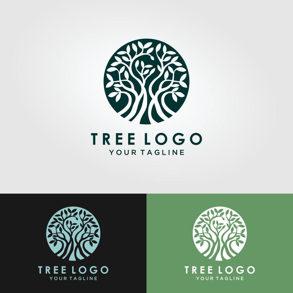 Root Of The Tree logo illustration. Vector silhouette of a tree,Abstract vibrant tree logo design, root vector - Tree of life logo design inspiration isolated on white background.