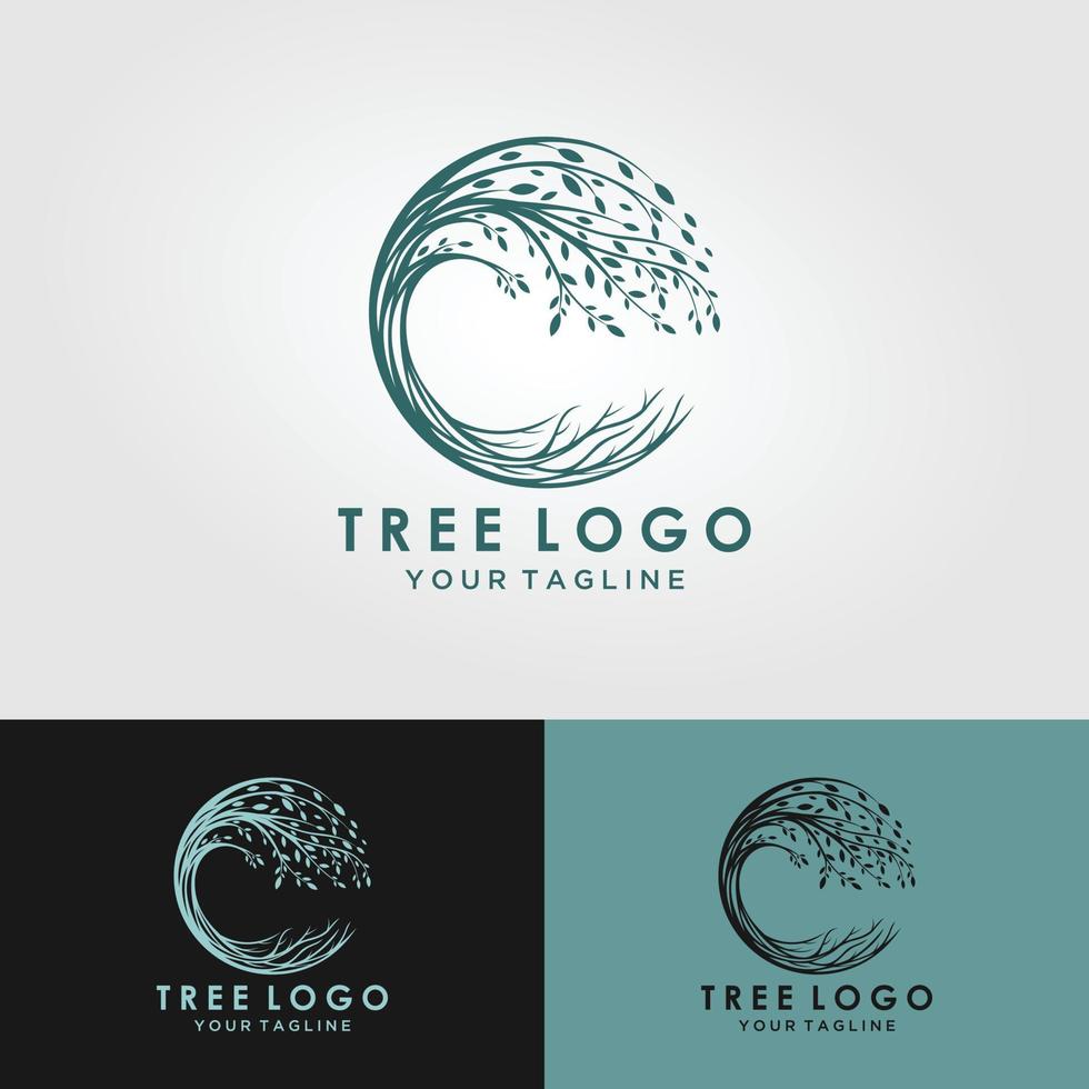 Root Of The Tree logo illustration. Vector silhouette of a tree,Abstract vibrant tree logo design, root vector - Tree of life logo design inspiration isolated on white background.