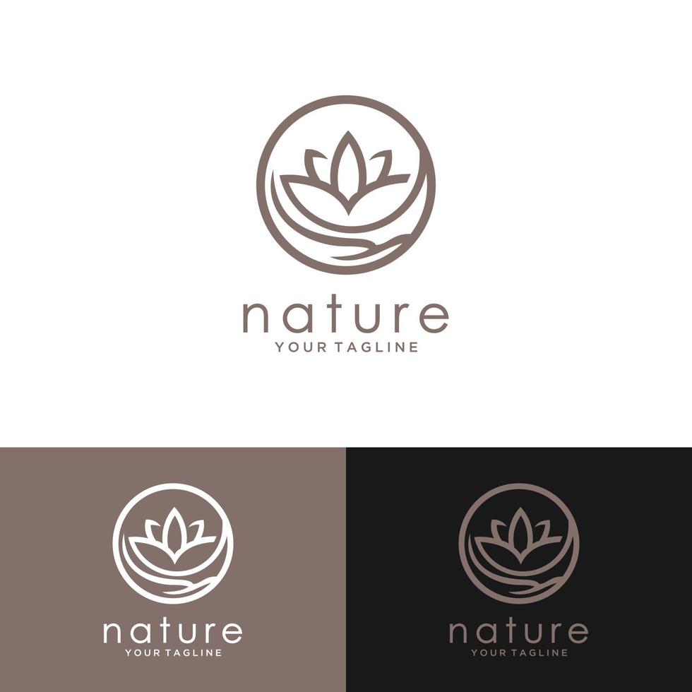 logotipo de la planta tropical móvil. emblema de flor circular en estilo lineal n círculo. placa abstracta vectorial para el diseño de productos naturales, floristería, cosmética, concepto ecológico, bienestar, spa, centro de yoga. vector