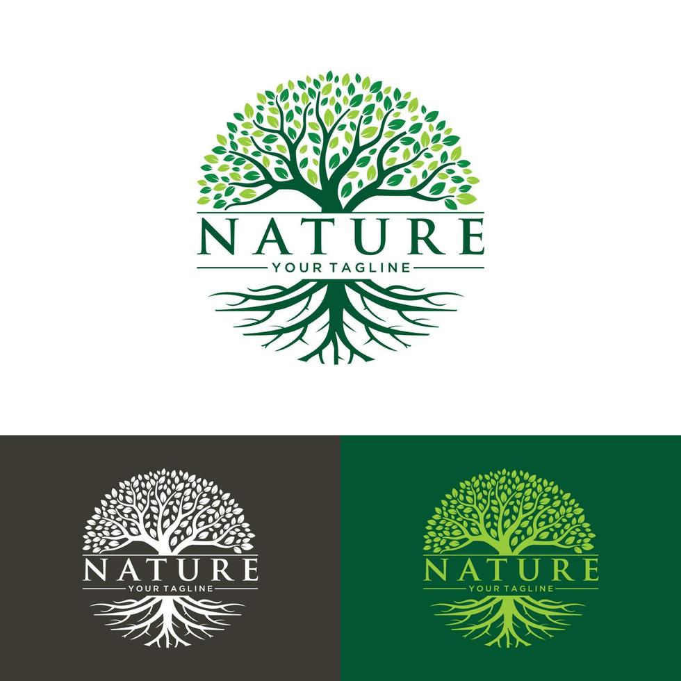 MobileRoot Of The Tree logo illustration. Vector silhouette of a tree,Abstract vibrant tree logo design, root vector - Tree of life logo design inspiration isolated on white background.