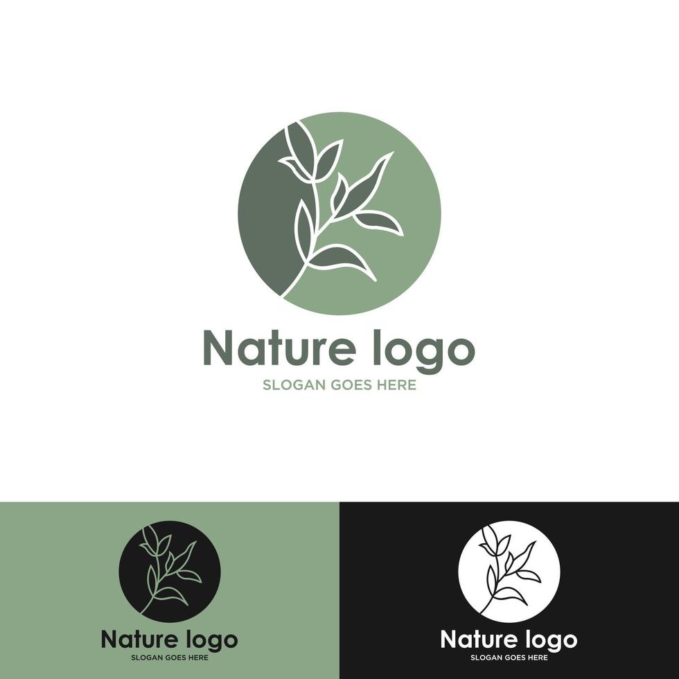 logotipo de plantas tropicales. emblema de flor circular en estilo lineal n círculo. placa abstracta vectorial para el diseño de productos naturales, floristería, cosmética, concepto ecológico, bienestar, spa, centro de yoga. vector