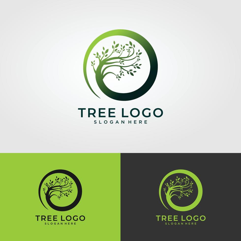 Root Of The Tree logo illustration. Vector silhouette of a tree,Abstract vibrant tree logo design, root vector - Tree of life logo design inspiration isolated on white background.