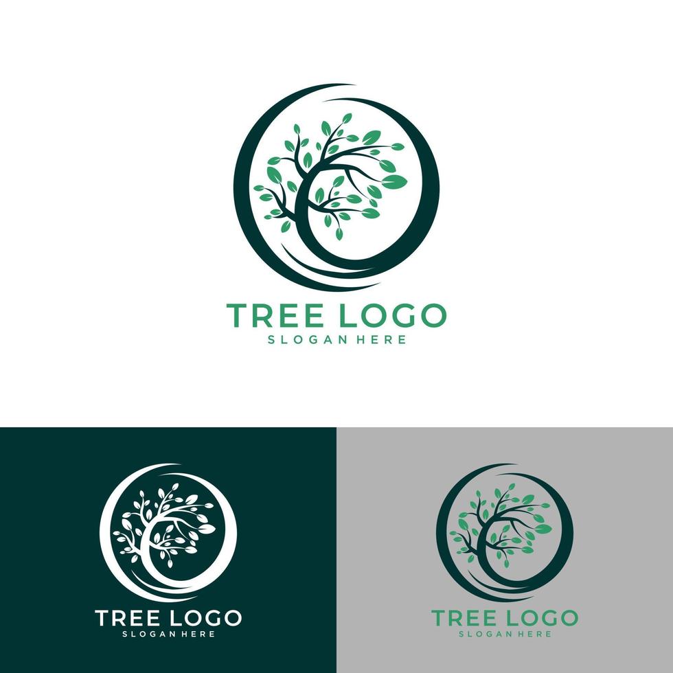 Root Of The Tree logo illustration. Vector silhouette of a tree,Abstract vibrant tree logo design, root vector - Tree of life logo design inspiration isolated on white background.