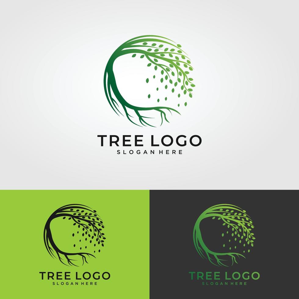 Root Of The Tree logo illustration. Vector silhouette of a tree,Abstract vibrant tree logo design, root vector - Tree of life logo design inspiration isolated on white background.