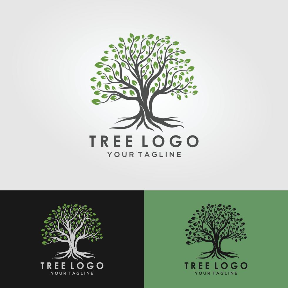 Root Of The Tree logo illustration. Vector silhouette of a tree,Abstract vibrant tree logo design, root vector - Tree of life logo design inspiration isolated on white background.