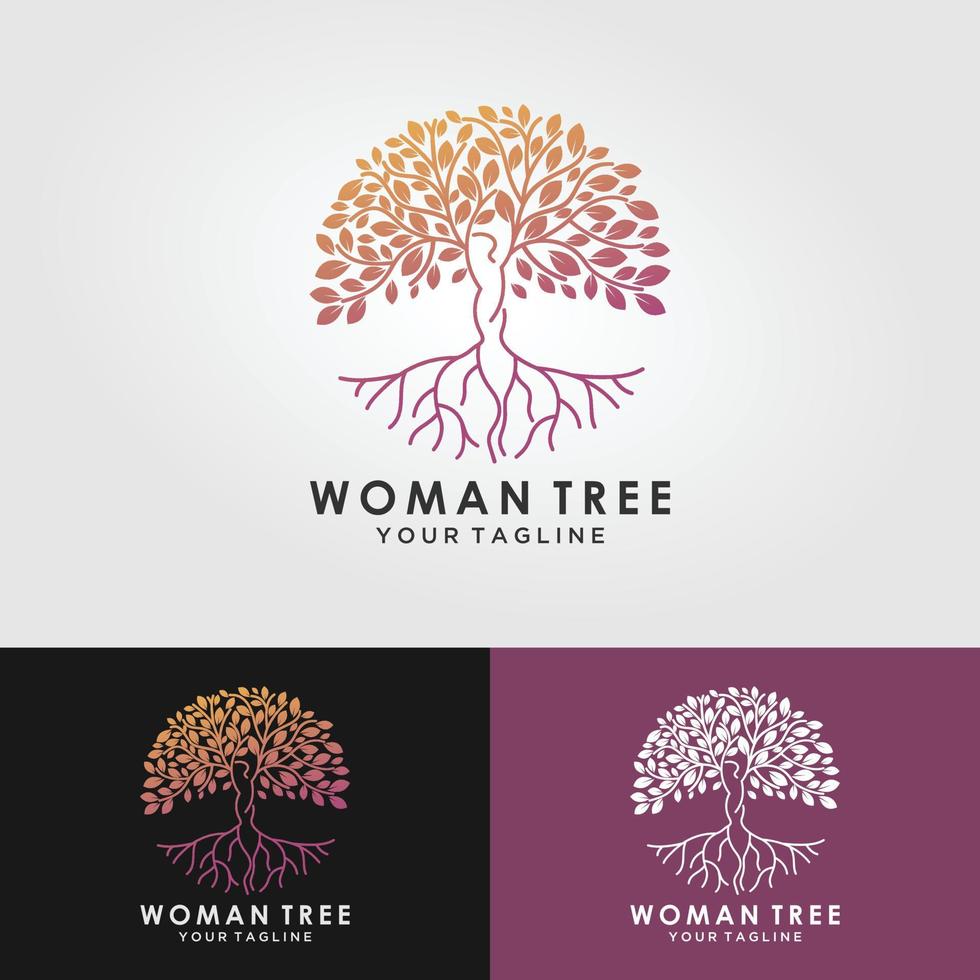 Beautiful lady tree logo template vector