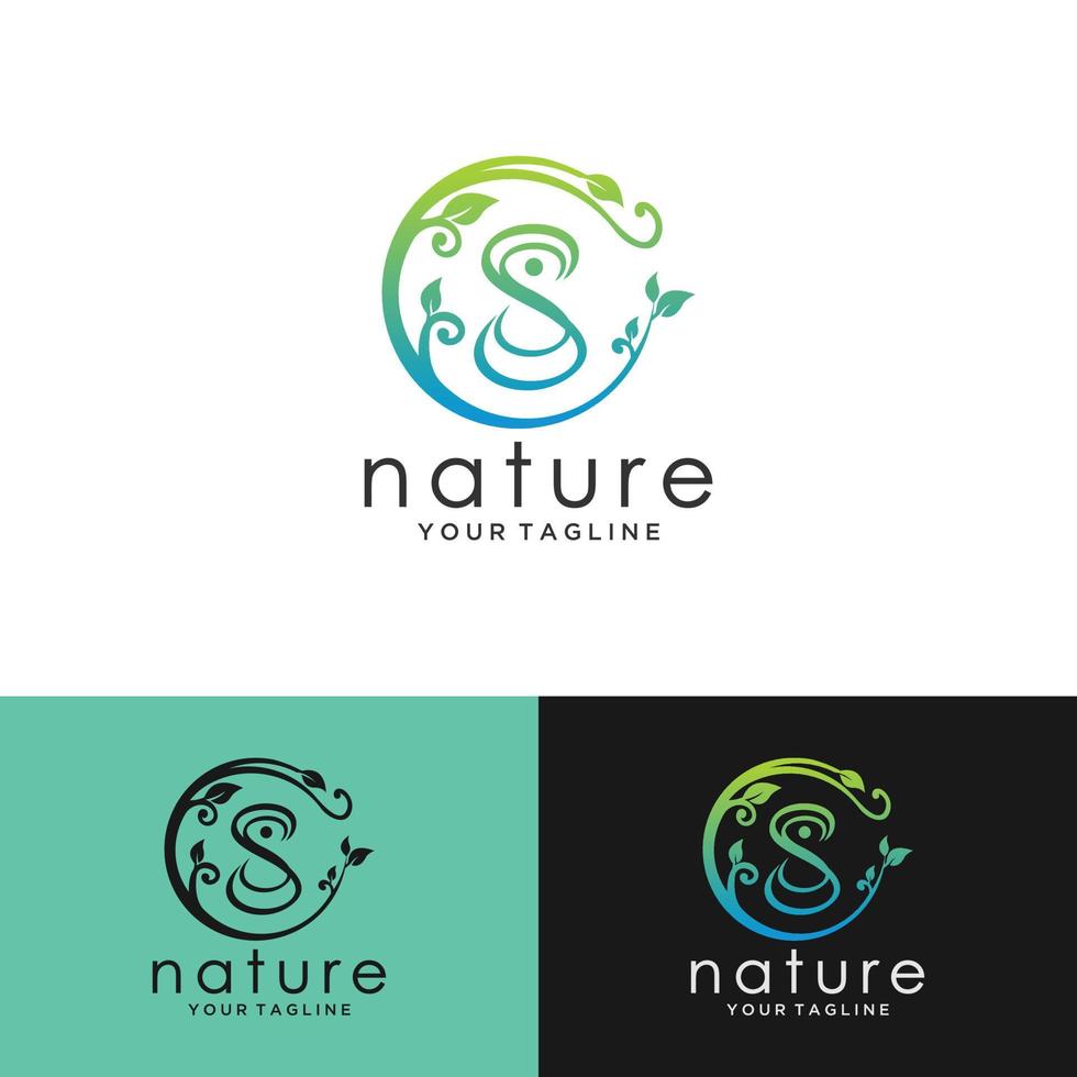 MobileTropical plant logo. Circle flower emblem in linear n circle style. Vector abstract badge for natural product design, florist, cosmetic, ecology concept, wellness, spa, yoga center.