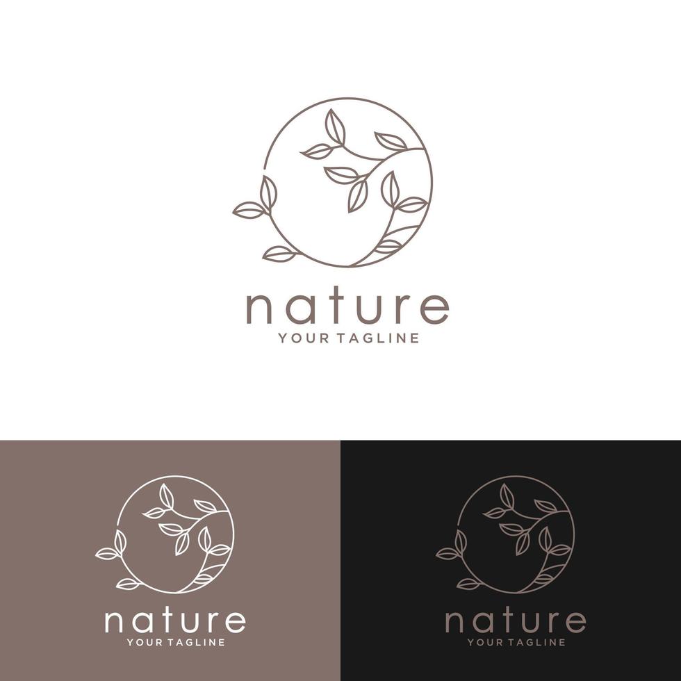 logotipo de la planta tropical móvil. emblema de flor circular en estilo lineal n círculo. placa abstracta vectorial para el diseño de productos naturales, floristería, cosmética, concepto ecológico, bienestar, spa, centro de yoga. vector