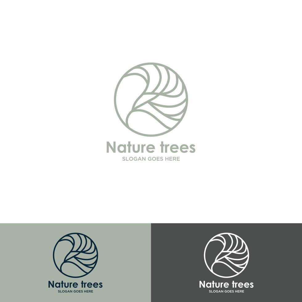 Tropical plant logo. Circle flower emblem in linear n circle style. Vector abstract badge for natural product design, florist, cosmetics, ecology concept, wellness, spa, yoga center.