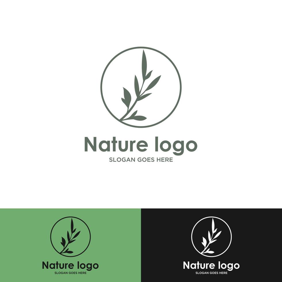 Tropical plant logo. Circle flower emblem in linear n circle style. Vector abstract badge for natural product design, florist, cosmetics, ecology concept, wellness, spa, yoga center.