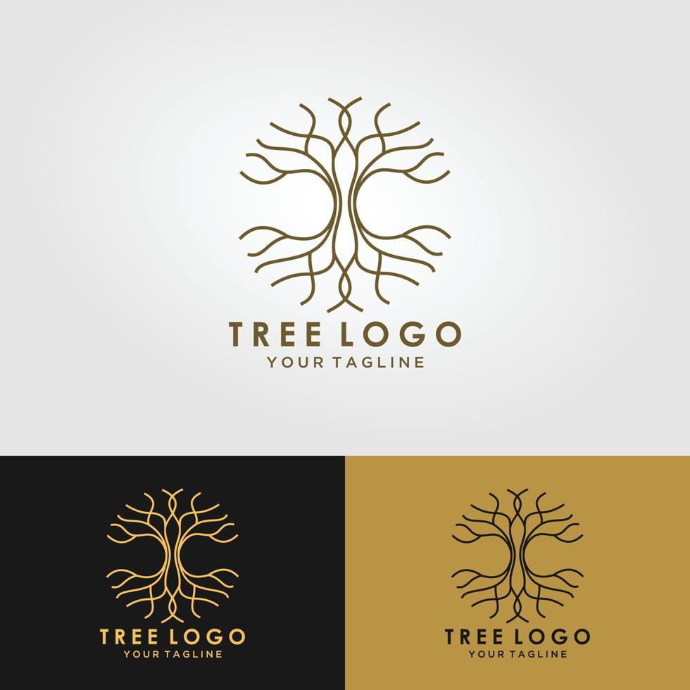 Root Of The Tree logo illustration. Vector silhouette of a tree,Abstract vibrant tree logo design, root vector - Tree of life logo design inspiration isolated on white background.