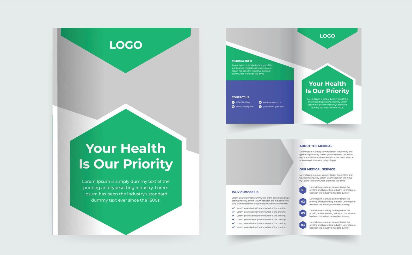 Modern creative medical healthcare bifold brochure design template vector