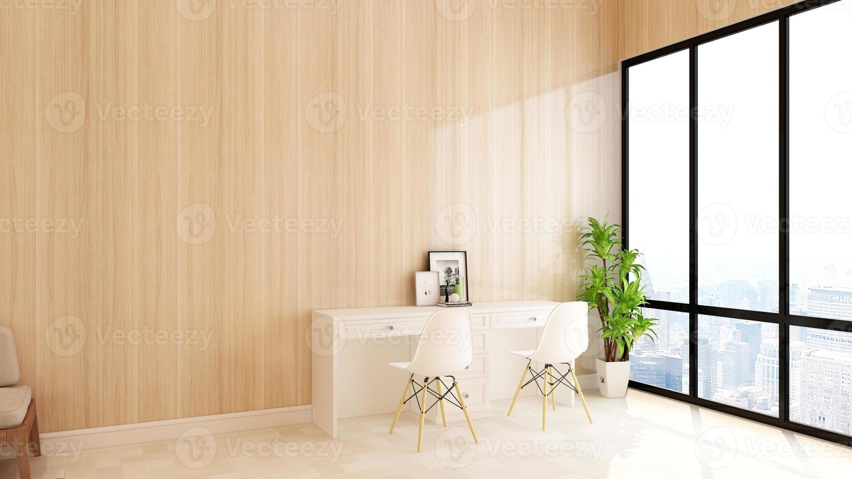 Modern interior design of minimalist dining room in 3d rendering mockup photo
