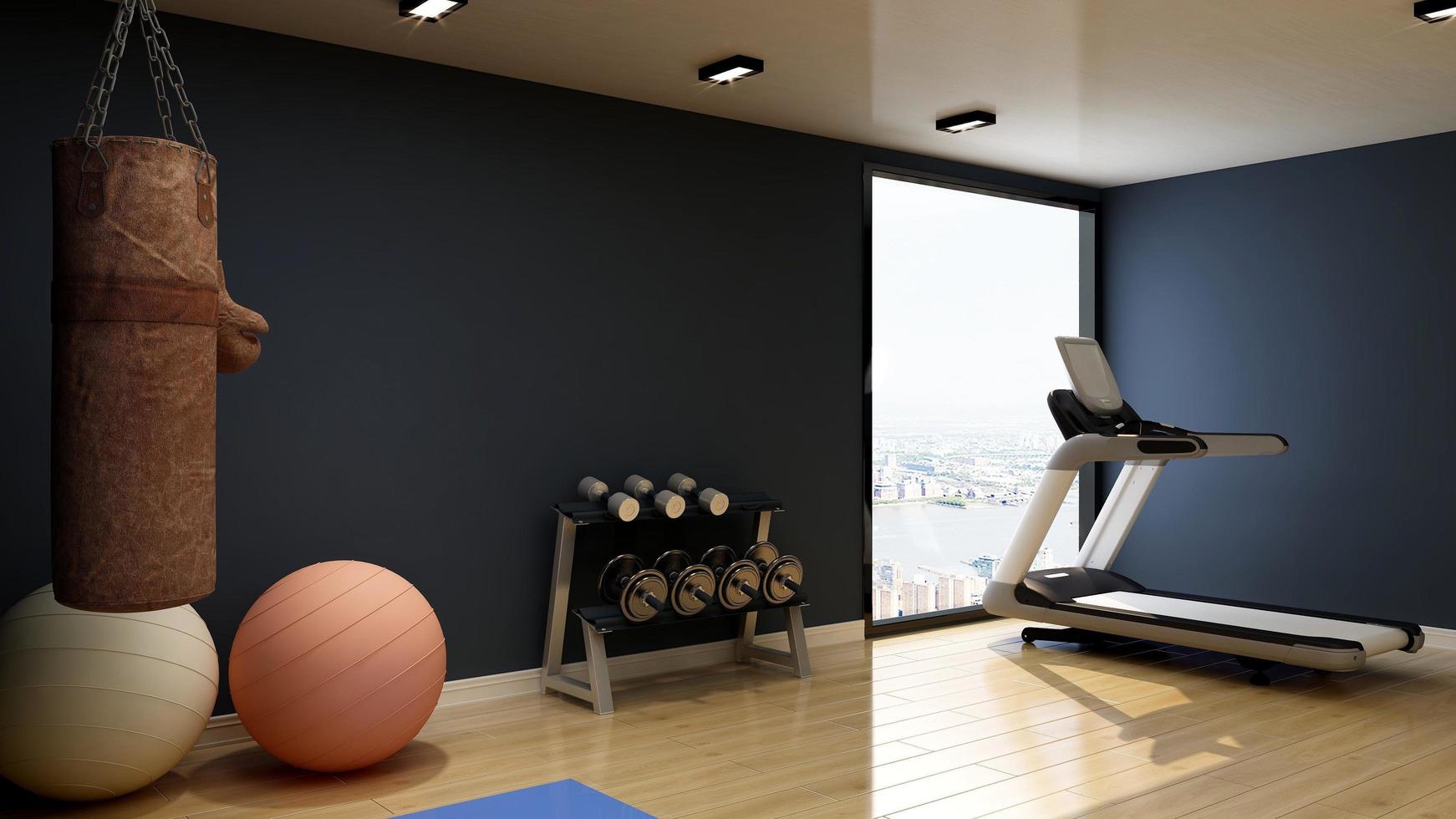 Render 3d - maqueta de concepto de diseño de interiores minimalista moderno de gimnasio foto